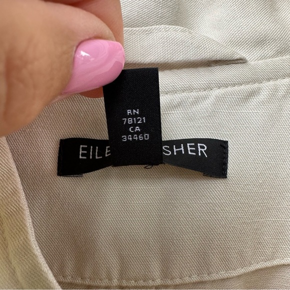 Eileen Fisher Petite Shirt Dress Jacket PS Linen Blend White Tunic Button Pocket - Picture 6 of 10